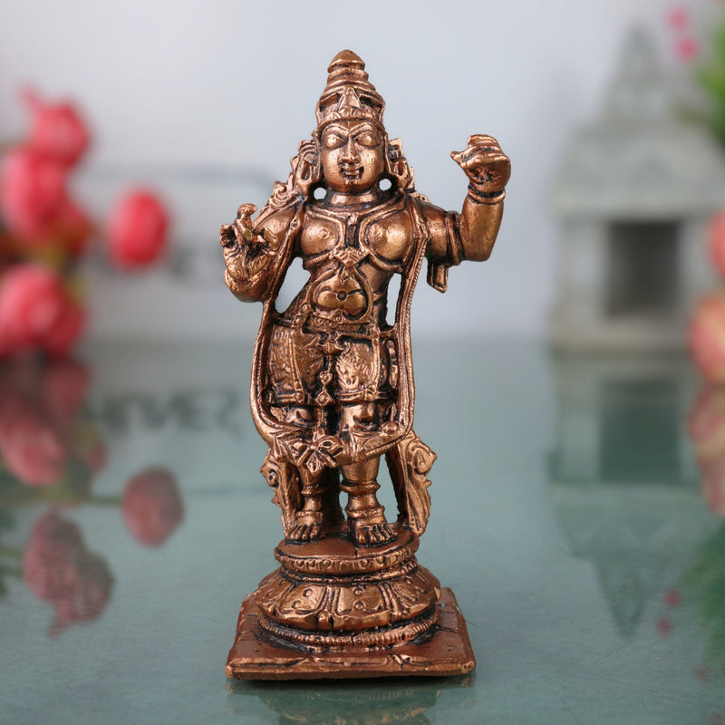 Copper Rama Idol, Ramachandra Moorti, Raghava Statue, Maryada Purushottama Sculpture for Home Decor & Pooja, Brown, 4.5 Inch, 1 Piece