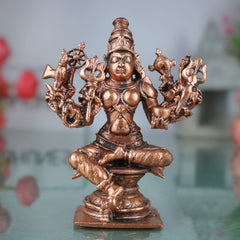 Tamra Durga Idol, Handcrafted Pure Copper Mahishasuramardini Devi Statue, Shakti Parvati Kali Moorti for Pooja & Home Decor, Brown, 3.5 Inch, 1 Piece
