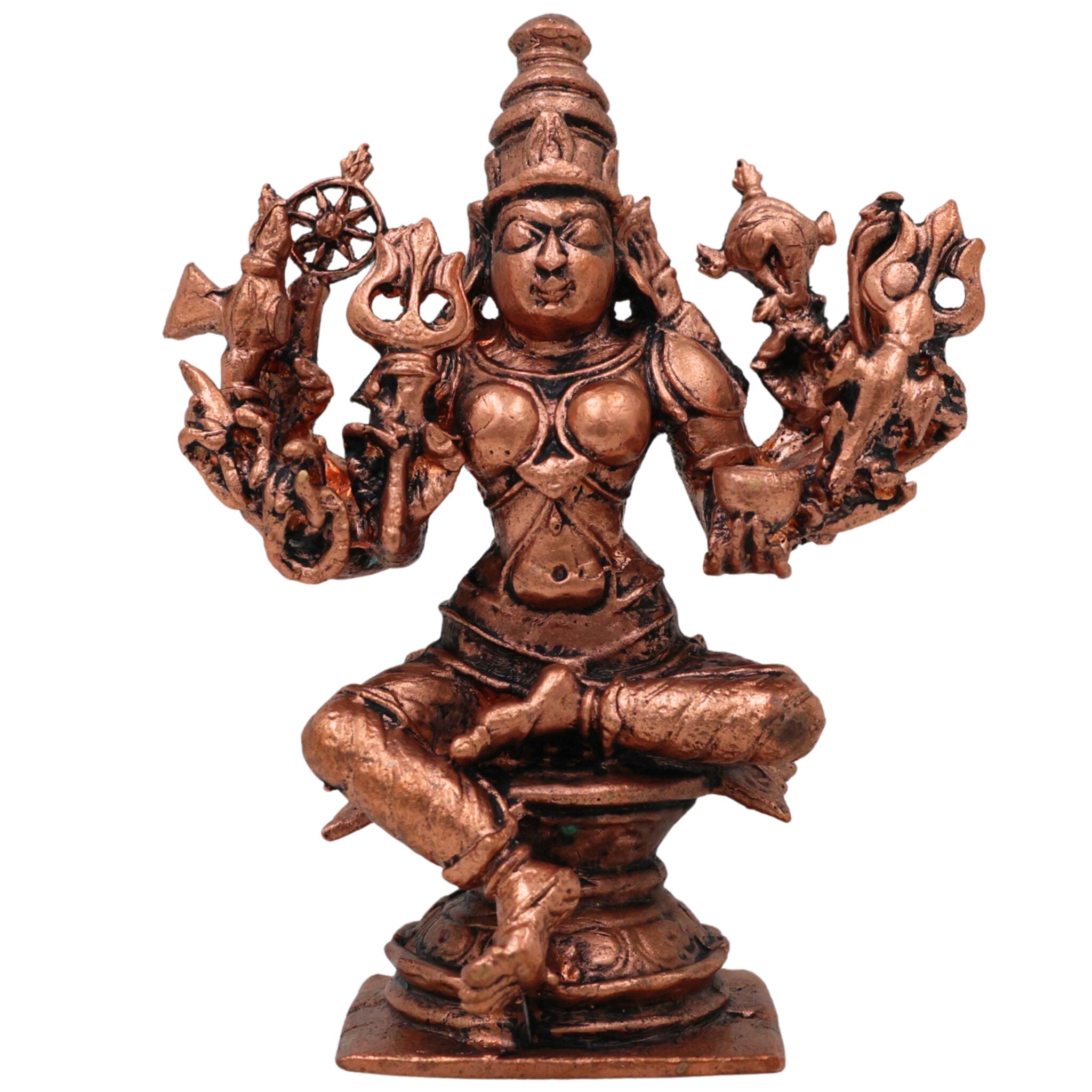 Tamra Durga Idol, Handcrafted Pure Copper Mahishasuramardini Devi Statue, Shakti Parvati Kali Moorti for Pooja & Home Decor, Brown, 3.5 Inch, 1 Piece