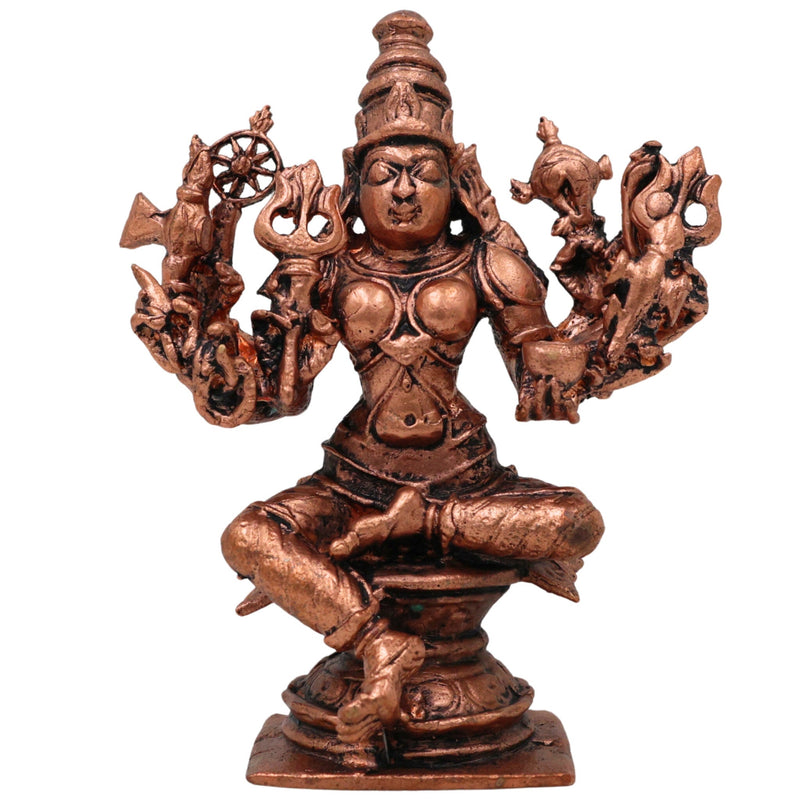Tamra Durga Idol, Handcrafted Pure Copper Mahishasuramardini Devi Statue, Shakti Parvati Kali Moorti for Pooja & Home Decor, Brown, 3.5 Inch, 1 Piece