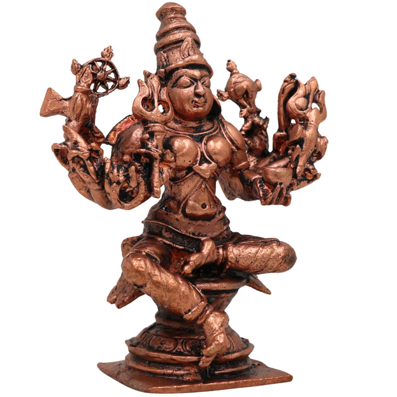 Tamra Durga Idol, Handcrafted Pure Copper Mahishasuramardini Devi Statue, Shakti Parvati Kali Moorti for Pooja & Home Decor, Brown, 3.5 Inch, 1 Piece
