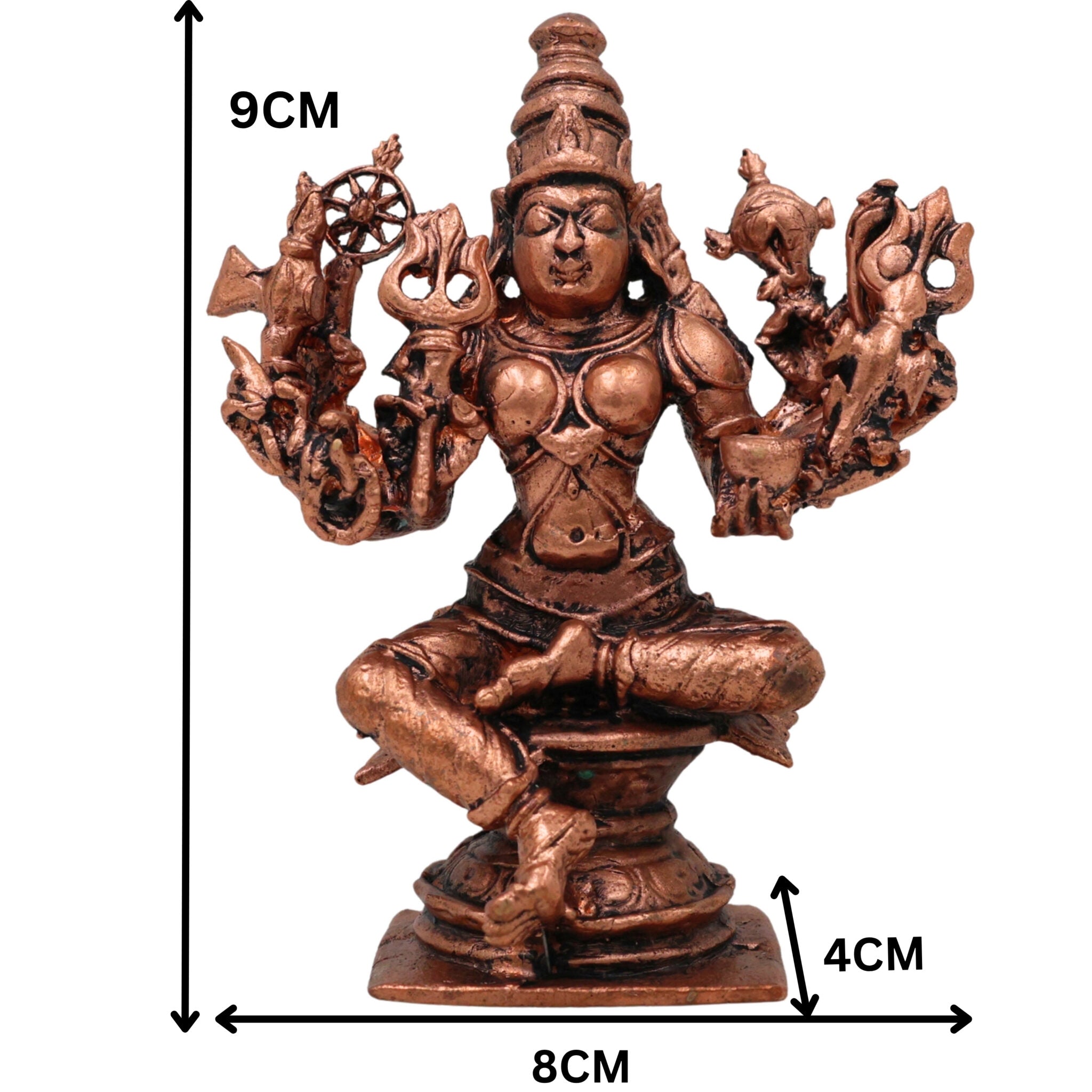 Tamra Durga Idol, Handcrafted Pure Copper Mahishasuramardini Devi Statue, Shakti Parvati Kali Moorti for Pooja & Home Decor, Brown, 3.5 Inch, 1 Piece