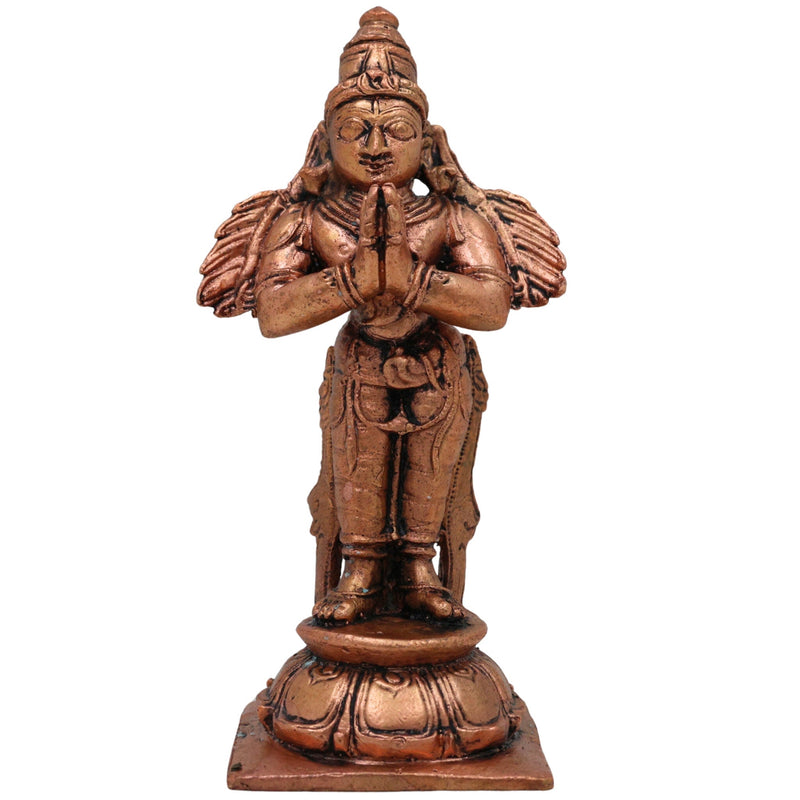 Copper Garuda Dev Idol, Tamra Garuda Murti, Vishnu Vahana Statue, Pakshiraj Garuda Devata Moorti for Pooja, Temple & Home Decor, Brown, 4.5 Inch, 1 Piece