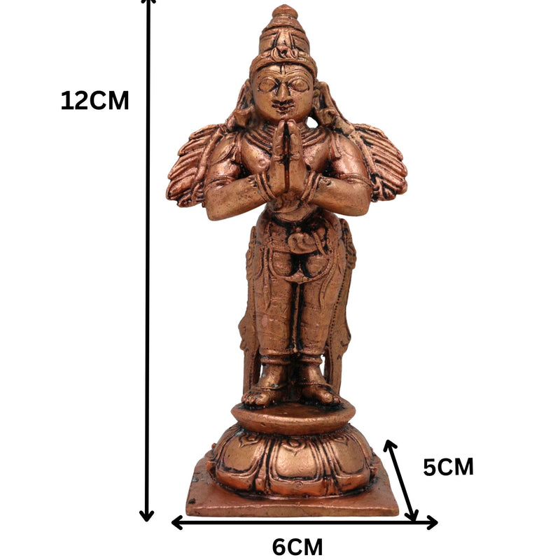 Copper Garuda Dev Idol, Tamra Garuda Murti, Vishnu Vahana Statue, Pakshiraj Garuda Devata Moorti for Pooja, Temple & Home Decor, Brown, 4.5 Inch, 1 Piece