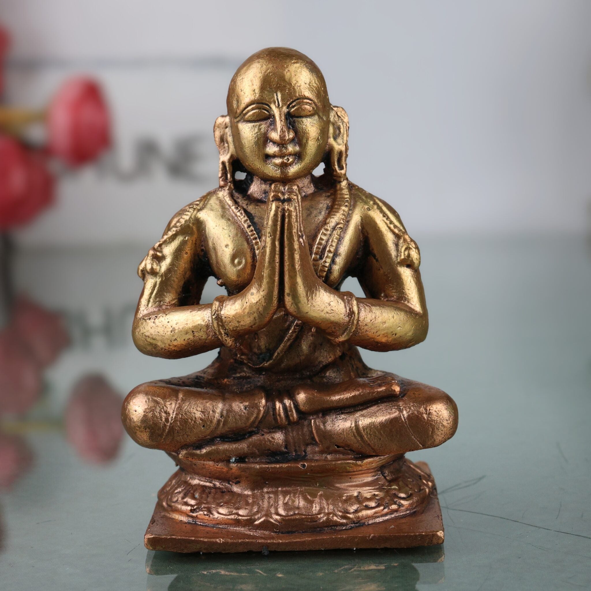 Copper Ramanujar Idol, Tamra Sri Ramanujacharya Murti (Udayavar, Yatiraja, Emberumanar) for Pooja, Home Decor & Spiritual Gifts, Brown, 3 Inch, 1 Piece