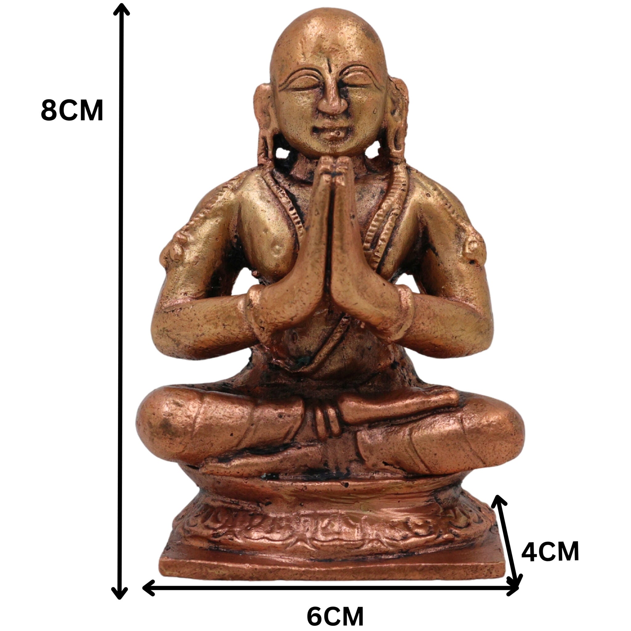 Copper Ramanujar Idol, Tamra Sri Ramanujacharya Murti (Udayavar, Yatiraja, Emberumanar) for Pooja, Home Decor & Spiritual Gifts, Brown, 3 Inch, 1 Piece