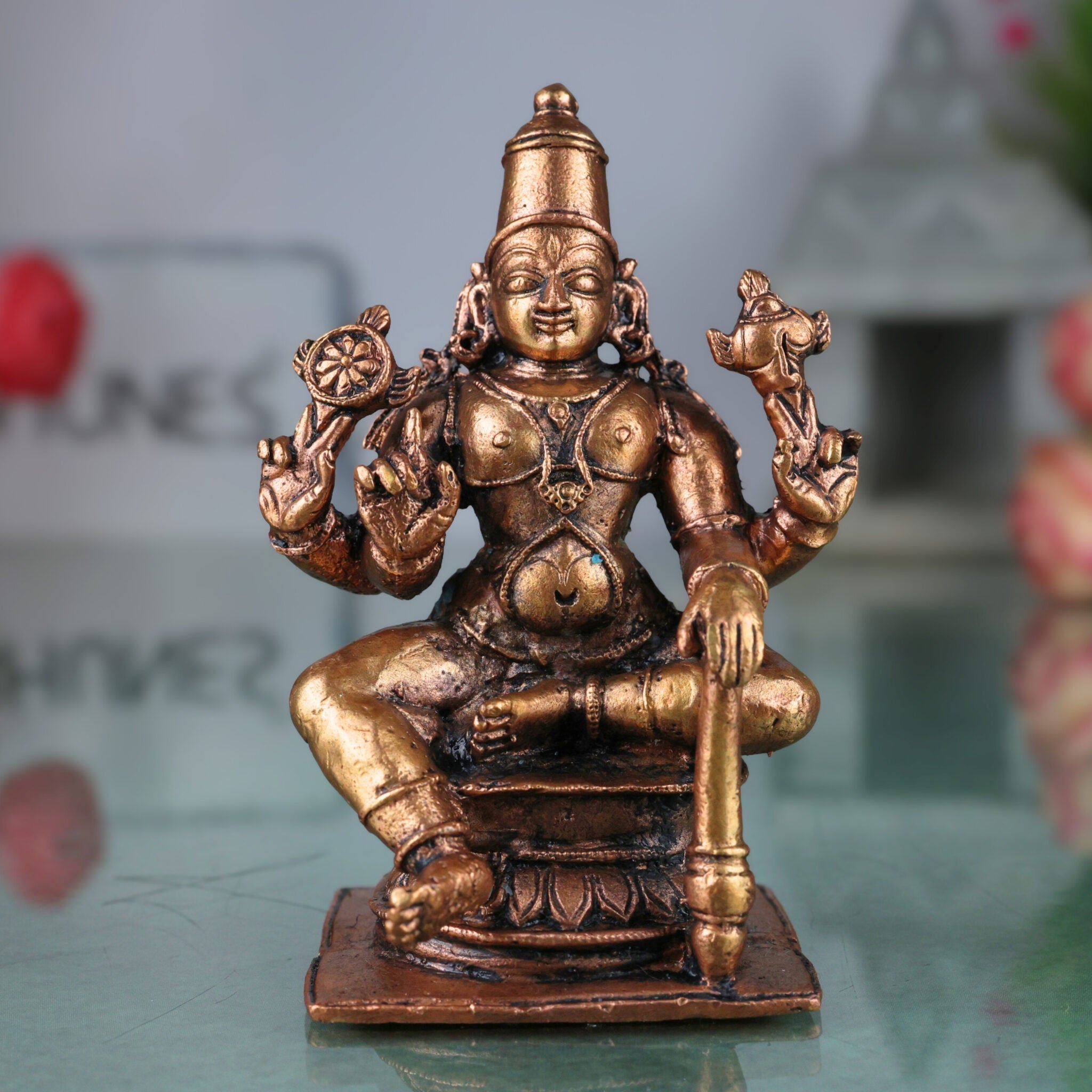 Copper Vishnu Idol,Tamra Narayana Murti, Pure Tamraloha Vishnu Statue for Pooja, Home Temple & Spiritual Decor, Brown, 3 Inch, 1 Piece
