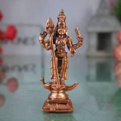Copper Kartikeya Murugan Idol, Handcrafted Tamra Subramanya Skanda Statue, Tamraloha Shanmuga Arumugam Moorti for Pooja, Home Decor & Spiritual Gifts, Brown, 3 Inch, 1 Piece