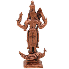 Copper Kartikeya Murugan Idol, Handcrafted Tamra Subramanya Skanda Statue, Tamraloha Shanmuga Arumugam Moorti for Pooja, Home Decor & Spiritual Gifts, Brown, 3 Inch, 1 Piece