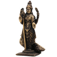 Brass Murugan Idol Skanda Subramanya Kartikeya Shanmukha Velavan Statue | Traditional Peetal Pital Pittal Moorthi for Pooja Room Home Decor Temple Sculpture, Brown, 3 Inch, 1 Piece