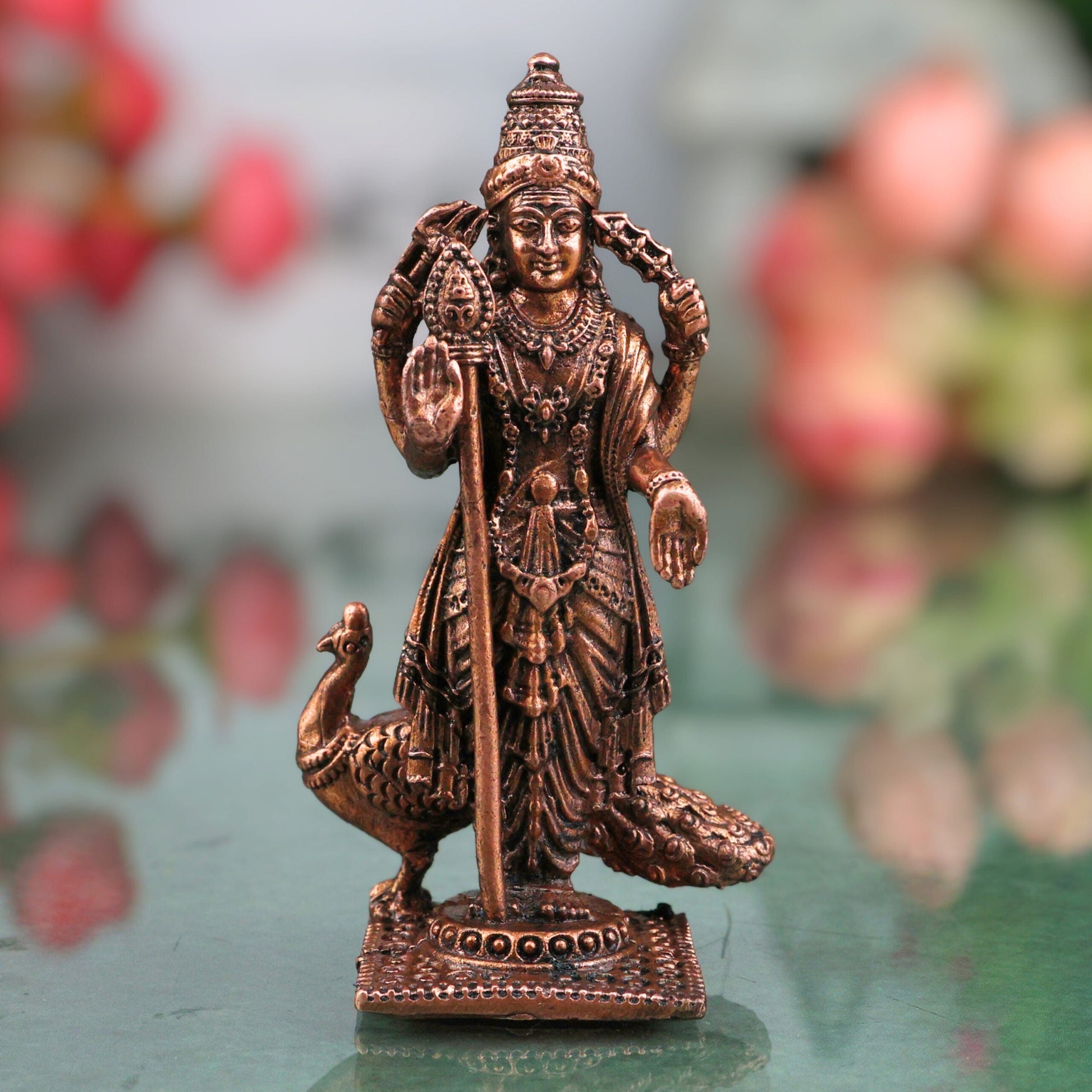 Copper Murugan Idol, Tamra Subramanya Skanda Kartikeya Arumugam Vigraham for Home Puja & Decor , Brown, 3 Inch, 1 Piece
