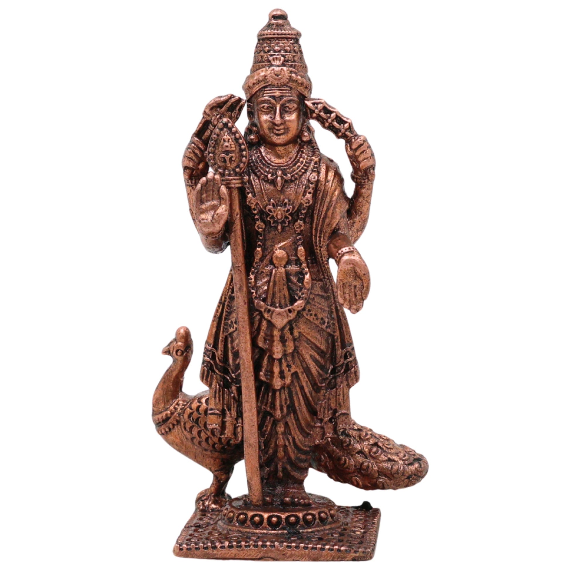 Copper Murugan Idol, Tamra Subramanya Skanda Kartikeya Arumugam Vigraham for Home Puja & Decor , Brown, 3 Inch, 1 Piece