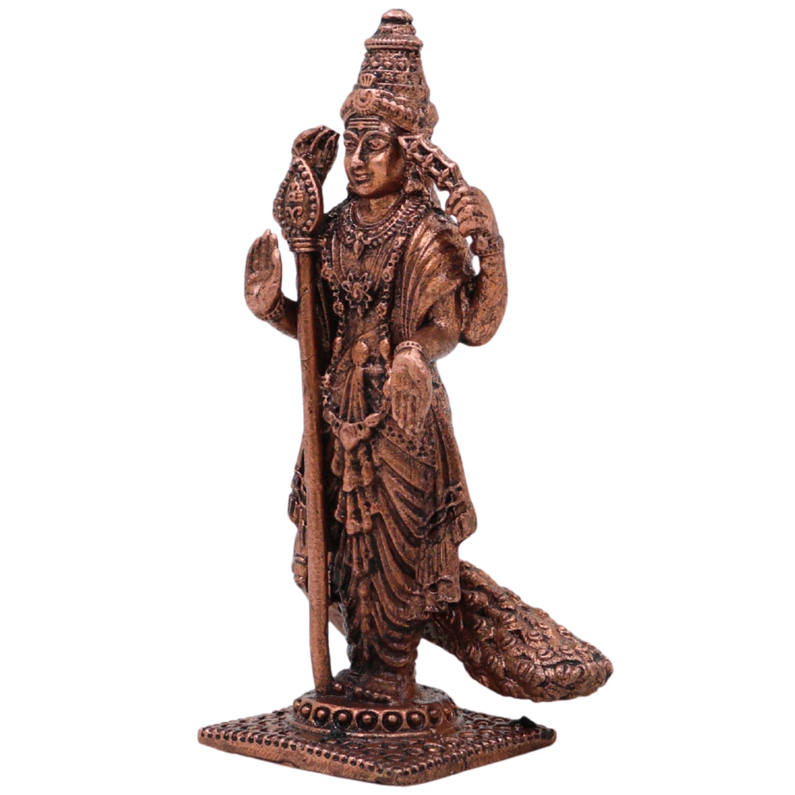 Copper Murugan Idol, Tamra Subramanya Skanda Kartikeya Arumugam Vigraham for Home Puja & Decor , Brown, 3 Inch, 1 Piece