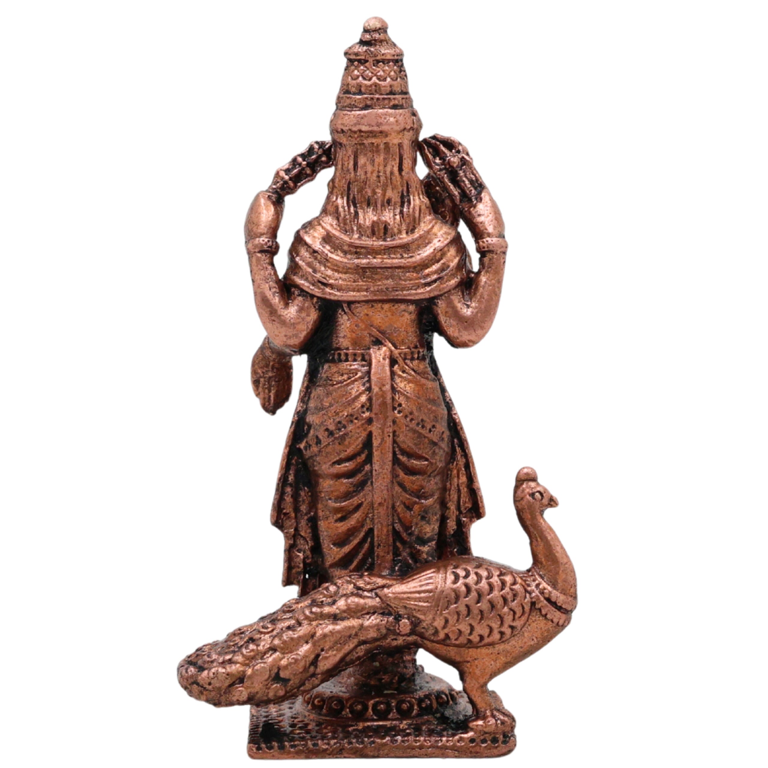Copper Murugan Idol, Tamra Subramanya Skanda Kartikeya Arumugam Vigraham for Home Puja & Decor , Brown, 3 Inch, 1 Piece