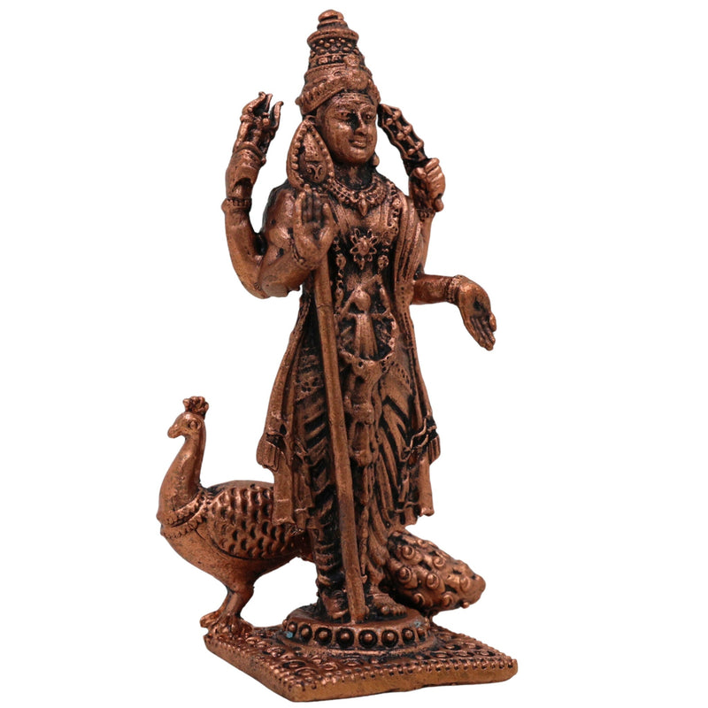 Handcrafted Copper Kartikeya Murugan Idol, Tamra Subramanya Skanda Moorti, Shanmuga Arumugam Statue for Pooja, Temple & Home Decor, Brown, 3 Inch, 1 Piece