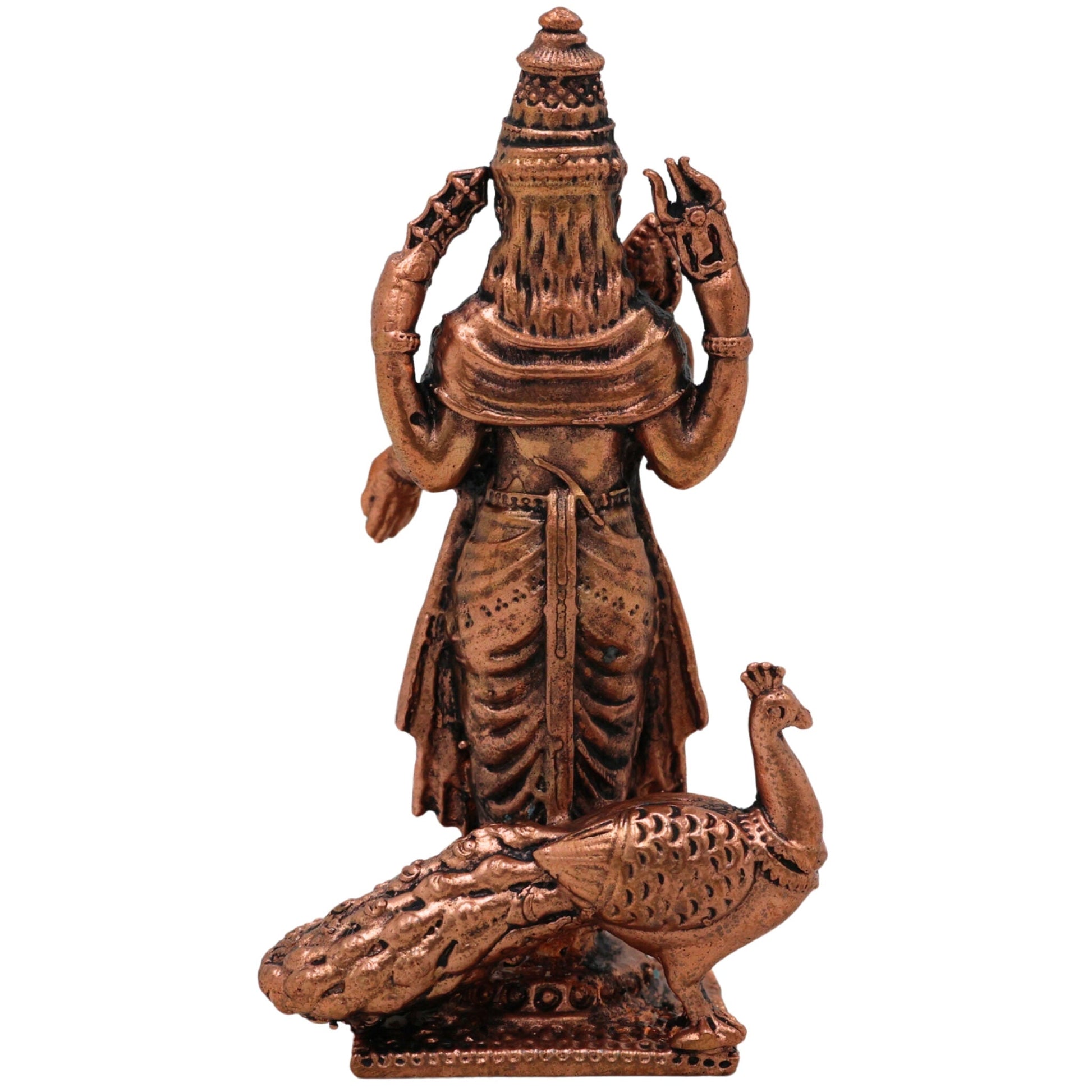 Handcrafted Copper Kartikeya Murugan Idol, Tamra Subramanya Skanda Moorti, Shanmuga Arumugam Statue for Pooja, Temple & Home Decor, Brown, 3 Inch, 1 Piece
