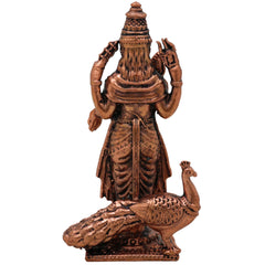 Handcrafted Copper Kartikeya Murugan Idol, Tamra Subramanya Skanda Moorti, Shanmuga Arumugam Statue for Pooja, Temple & Home Decor, Brown, 3 Inch, 1 Piece