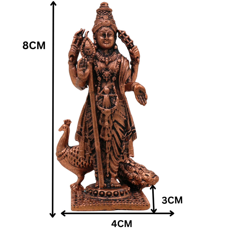 Handcrafted Copper Kartikeya Murugan Idol, Tamra Subramanya Skanda Moorti, Shanmuga Arumugam Statue for Pooja, Temple & Home Decor, Brown, 3 Inch, 1 Piece