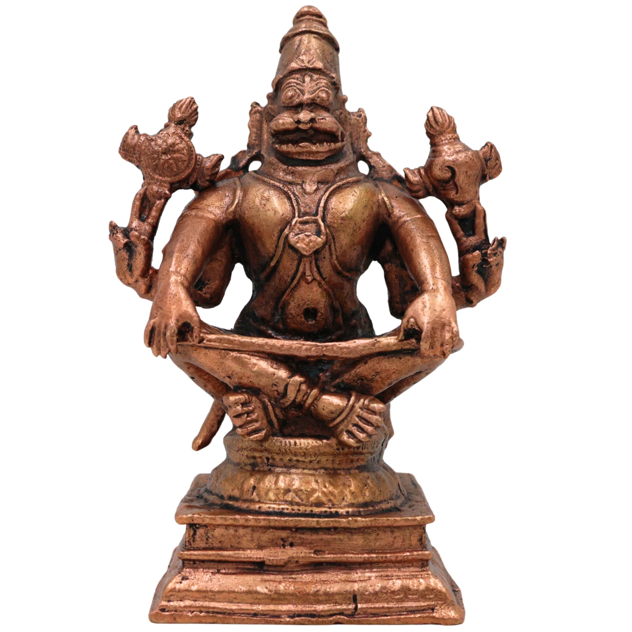 Copper Narasimha Idol, Handcrafted Tamra Narasimha Swamy Murti, Thamira Narasimhar Vigraham, Tamraloha Narasimha Statue for Pooja, Home Decor & Gifts, Brown, 4 Inch, 1 Piece