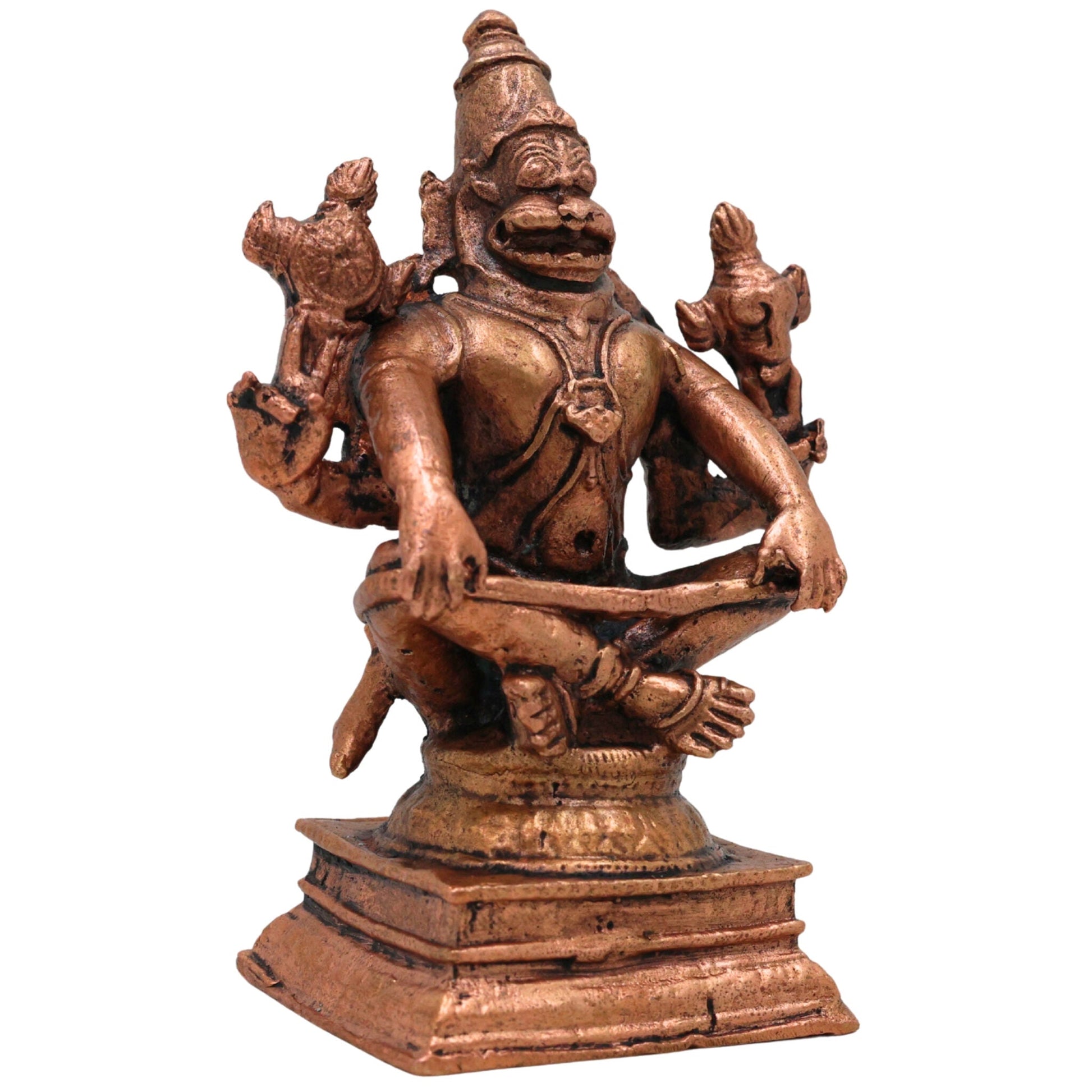 Copper Narasimha Idol, Handcrafted Tamra Narasimha Swamy Murti, Thamira Narasimhar Vigraham, Tamraloha Narasimha Statue for Pooja, Home Decor & Gifts, Brown, 4 Inch, 1 Piece
