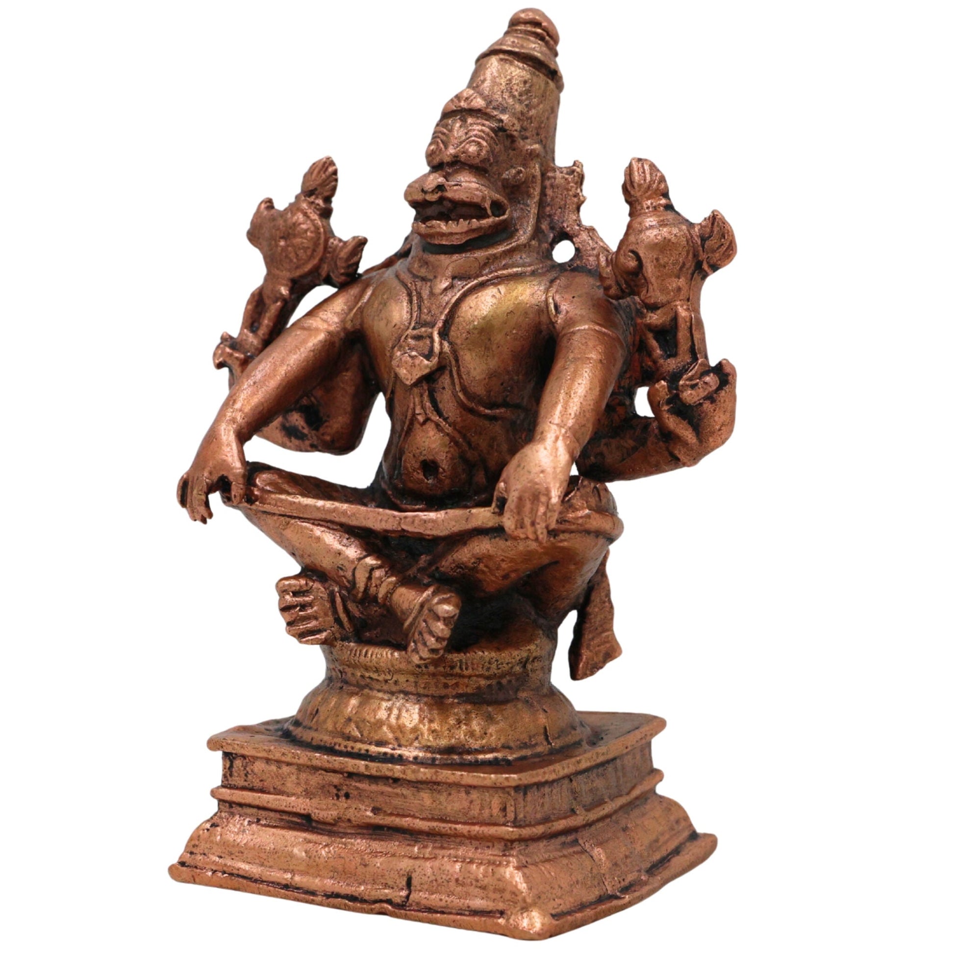 Copper Narasimha Idol, Handcrafted Tamra Narasimha Swamy Murti, Thamira Narasimhar Vigraham, Tamraloha Narasimha Statue for Pooja, Home Decor & Gifts, Brown, 4 Inch, 1 Piece