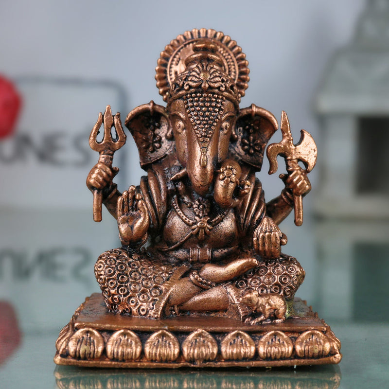 Handcrafted Copper Ganesha Idol, Tamra Ganapati Murti, Thamira Vinayaka Statue for Pooja, Home Decor & Gifts, Brown, 3 Inch, 1 Piece