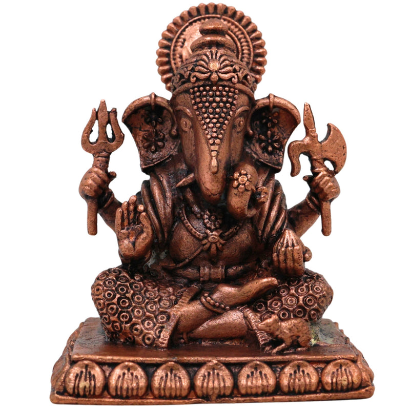 Handcrafted Copper Ganesha Idol, Tamra Ganapati Murti, Thamira Vinayaka Statue for Pooja, Home Decor & Gifts, Brown, 3 Inch, 1 Piece