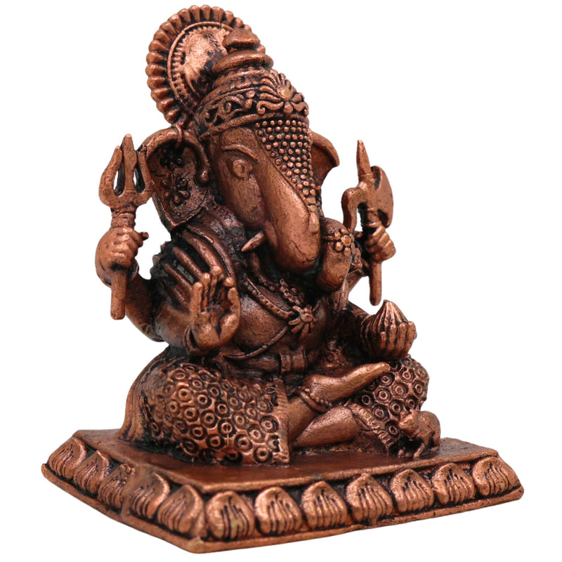 Handcrafted Copper Ganesha Idol, Tamra Ganapati Murti, Thamira Vinayaka Statue for Pooja, Home Decor & Gifts, Brown, 3 Inch, 1 Piece
