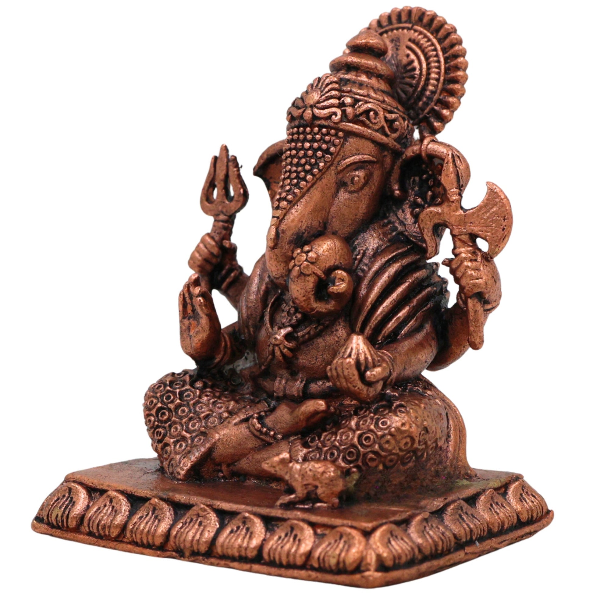 Handcrafted Copper Ganesha Idol, Tamra Ganapati Murti, Thamira Vinayaka Statue for Pooja, Home Decor & Gifts, Brown, 3 Inch, 1 Piece