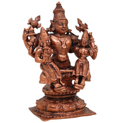 Copper Vishnu With Sridevi Bhudevi Idol, Tamra Murti, Lakshmi Bhumi Statue for Pooja & Home Decor, Brown, 4.5 Inch, 1 Piece