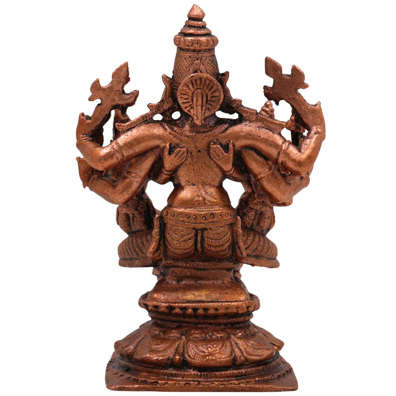 Copper Vishnu With Sridevi Bhudevi Idol, Tamra Murti, Lakshmi Bhumi Statue for Pooja & Home Decor, Brown, 4.5 Inch, 1 Piece