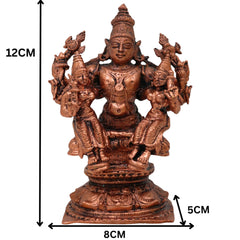Copper Vishnu With Sridevi Bhudevi Idol, Tamra Murti, Lakshmi Bhumi Statue for Pooja & Home Decor, Brown, 4.5 Inch, 1 Piece