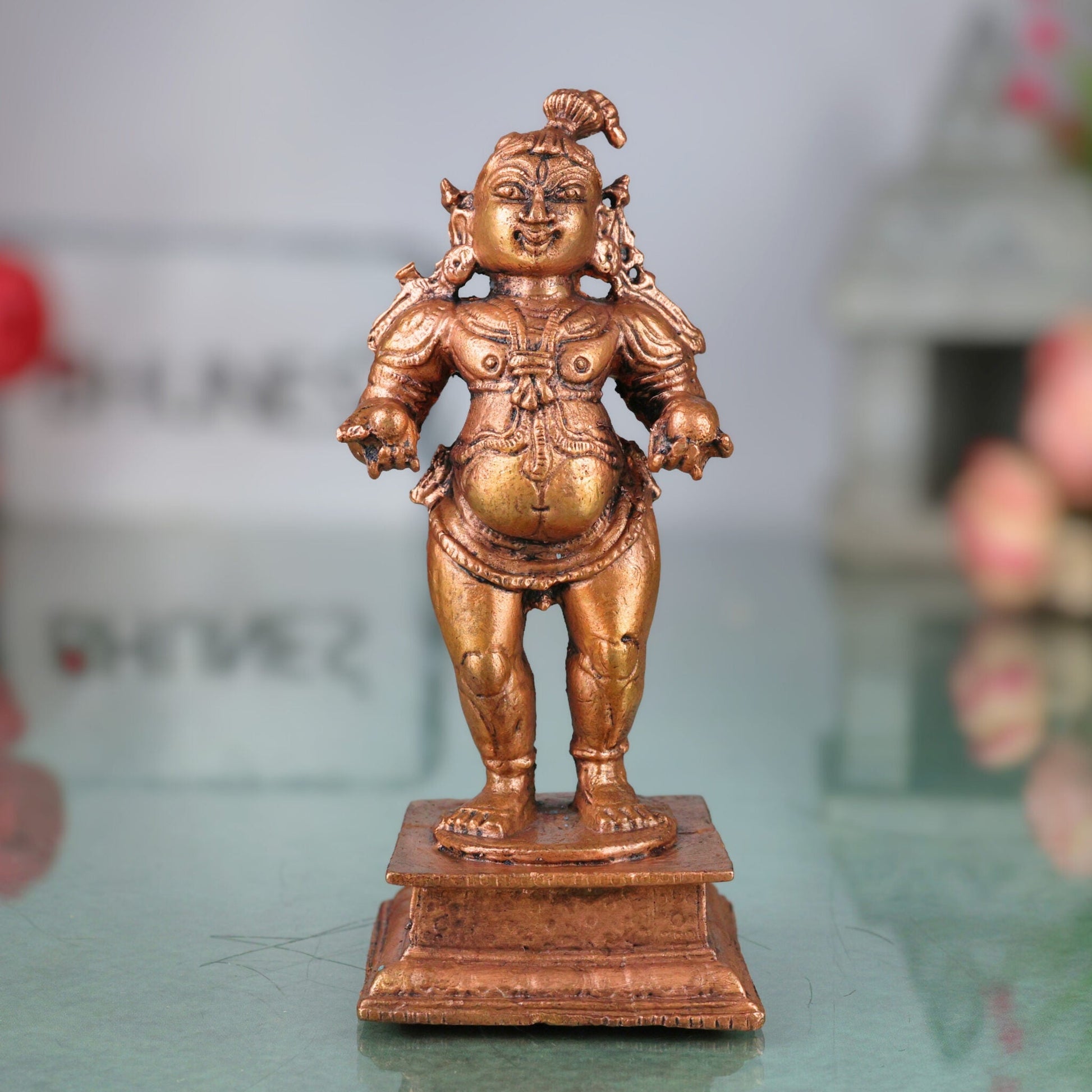 Copper Ladoo Krishna Idol, Laddu Gopal Murti, Bal Gopal Statue, Copper Krishna Pooja Sculpture, Brown, 4 Inch, 1 Piece