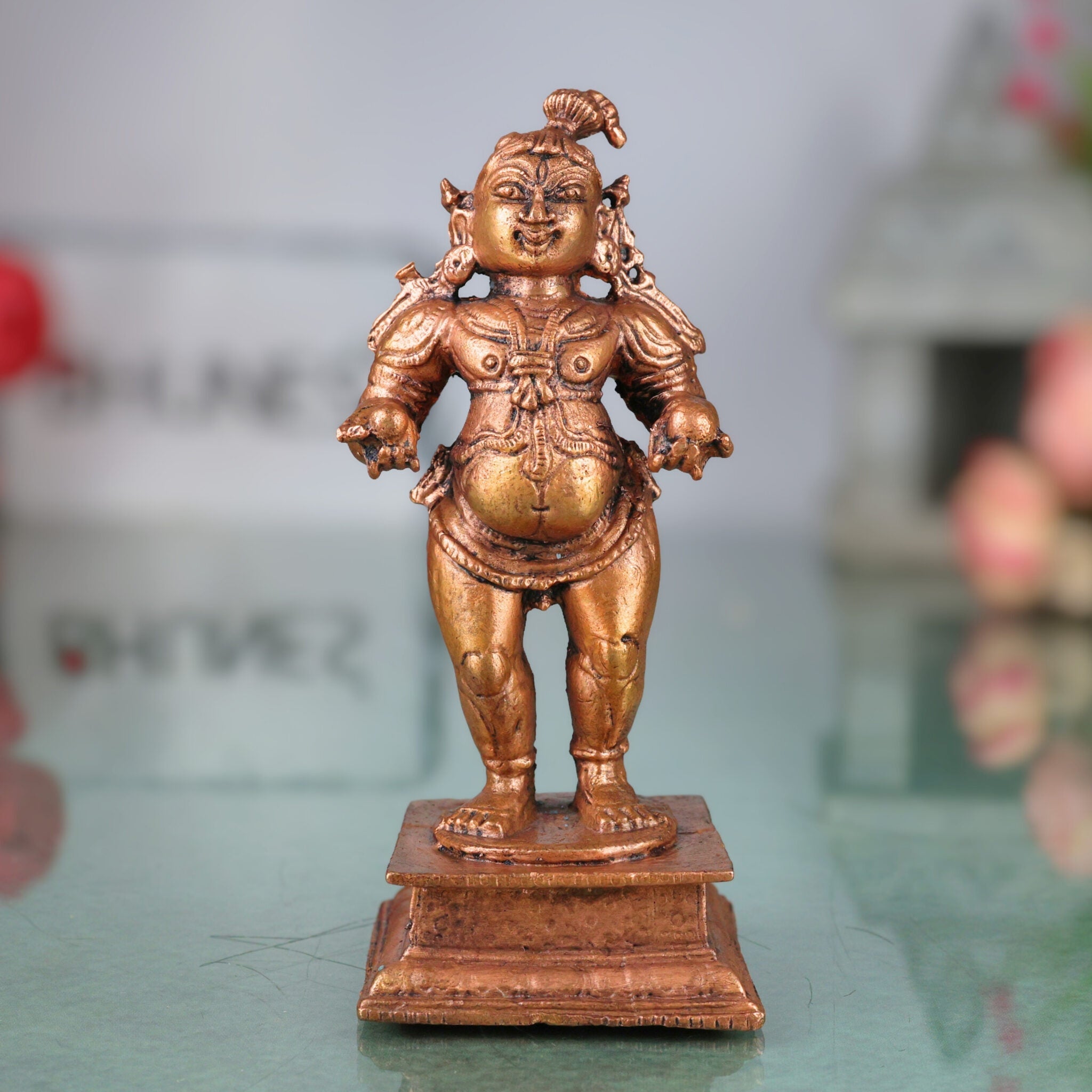 Copper Ladoo Krishna Idol, Laddu Gopal Murti, Bal Gopal Statue, Copper Krishna Pooja Sculpture, Brown, 4 Inch, 1 Piece