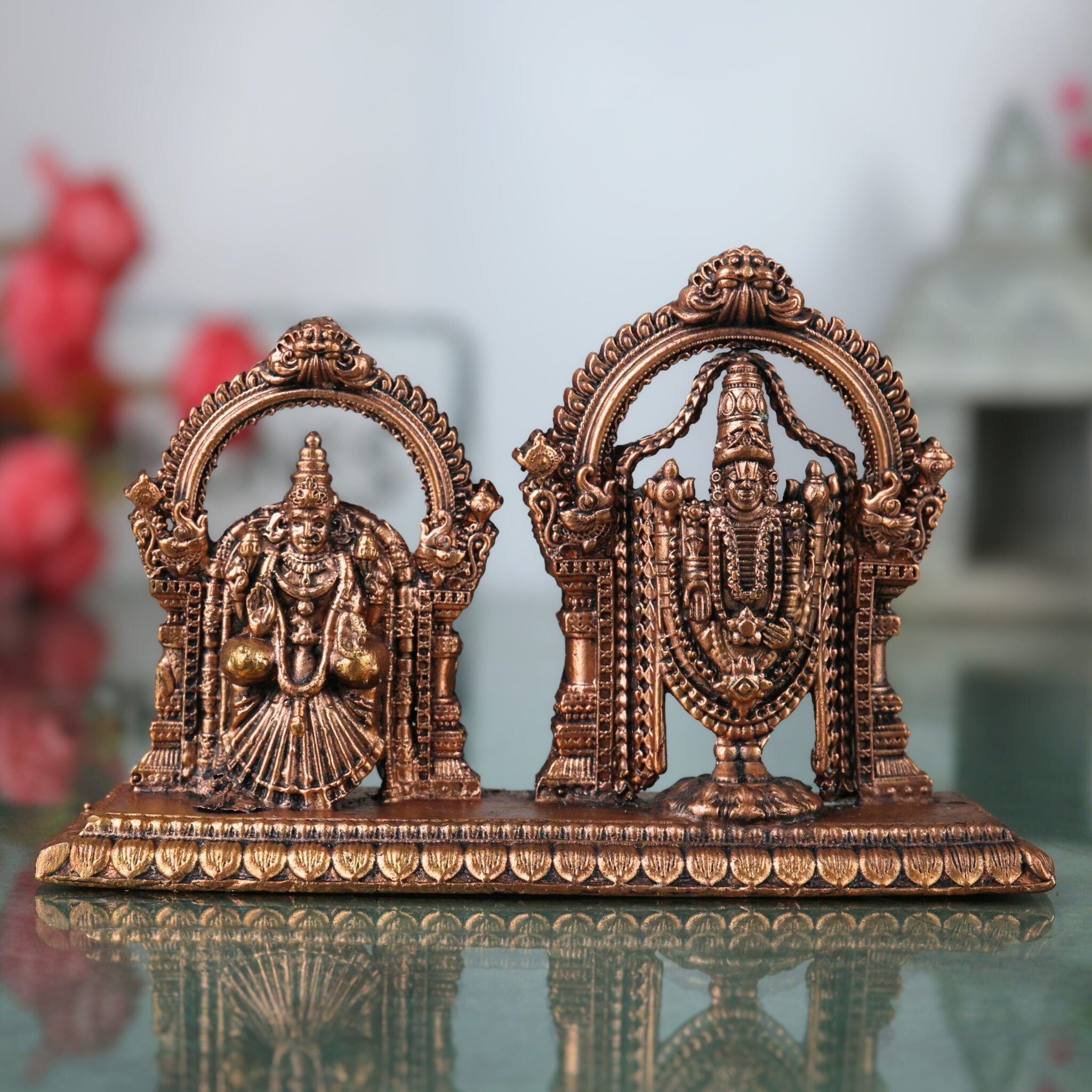 Copper Balaji Padmavati Idol, Tamra Vigraham, Handcrafted Moorti for Pooja & Home Decor, Brown, 3 Inch, 1 Piece