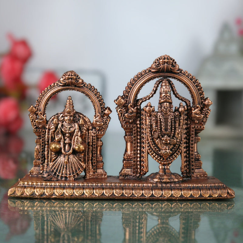 Copper Balaji Padmavati Idol, Tamra Vigraham, Handcrafted Moorti for Pooja & Home Decor, Brown, 3 Inch, 1 Piece