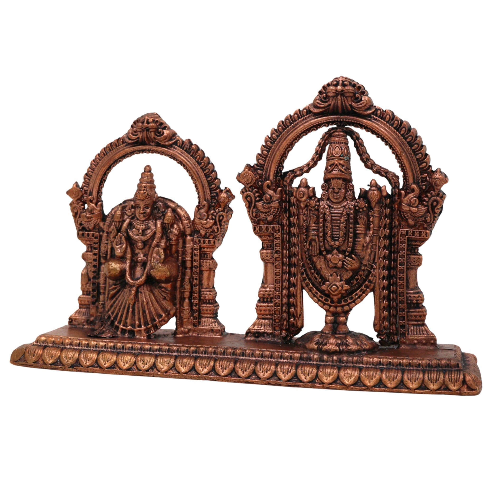 Copper Balaji Padmavati Idol, Tamra Vigraham, Handcrafted Moorti for Pooja & Home Decor, Brown, 3 Inch, 1 Piece