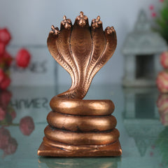 Copper Sheshnag , Tamra Adishesha Murti, Ananta Naga Statue for Pooja & Home Decor, Brown, 4 Inch, 1 Piece