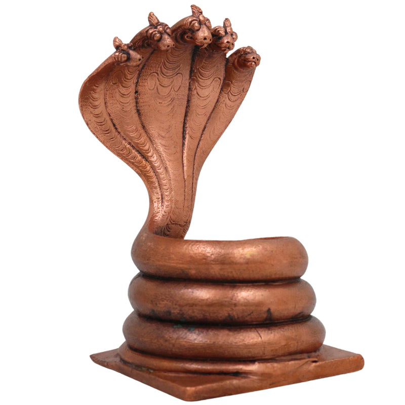 Copper Sheshnag , Tamra Adishesha Murti, Ananta Naga Statue for Pooja & Home Decor, Brown, 4 Inch, 1 Piece