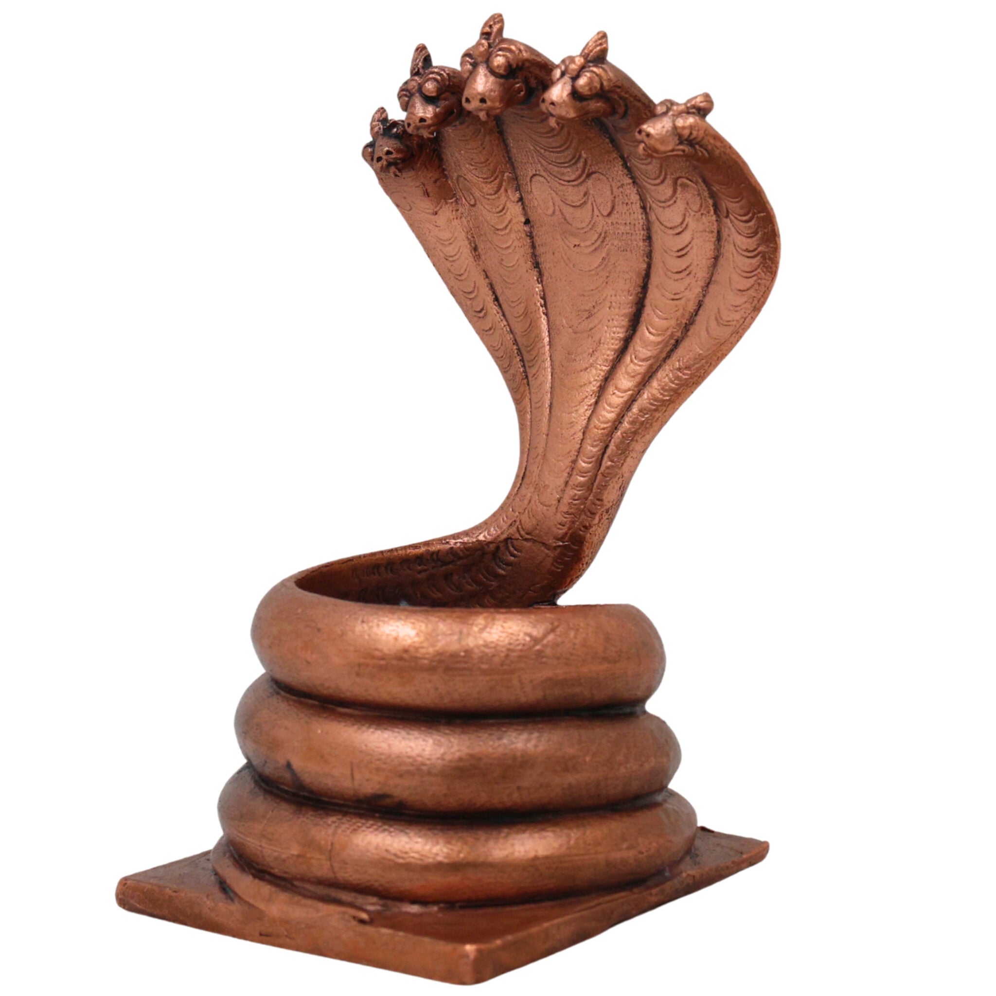 Copper Sheshnag , Tamra Adishesha Murti, Ananta Naga Statue for Pooja & Home Decor, Brown, 4 Inch, 1 Piece