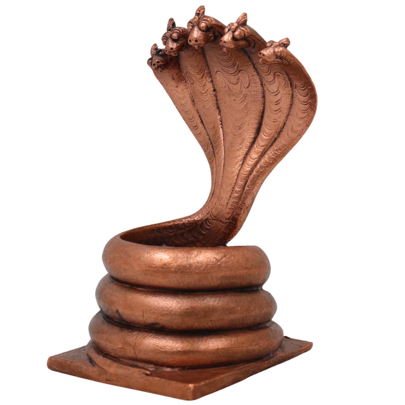 Copper Sheshnag , Tamra Adishesha Murti, Ananta Naga Statue for Pooja & Home Decor, Brown, 4 Inch, 1 Piece