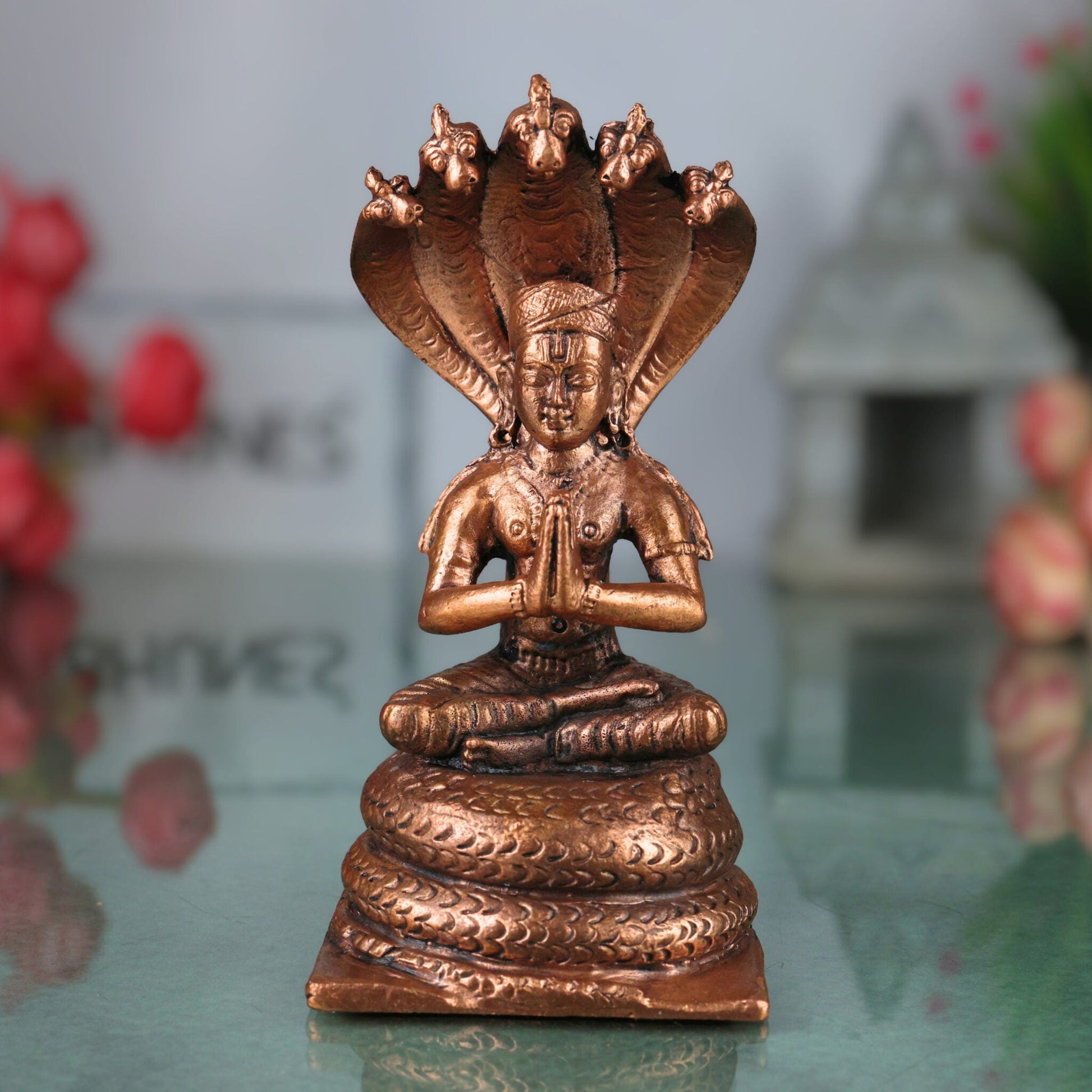 Copper Manavala Mamunigal Idol, Tamra Varavaramuni Acharya Murti, Handcrafted Thamira Vaishnava Guru Statue for Puja, Decor & Gifts, Brown, 4.5 Inch, 1 Piece