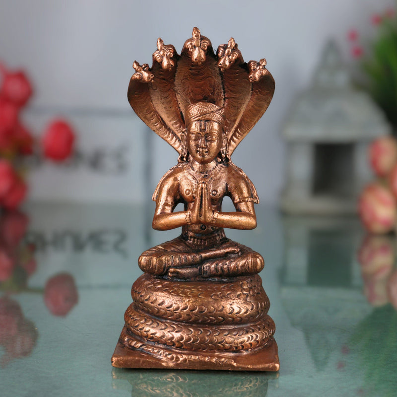 Copper Manavala Mamunigal Idol, Tamra Varavaramuni Acharya Murti, Handcrafted Thamira Vaishnava Guru Statue for Puja, Decor & Gifts, Brown, 4.5 Inch, 1 Piece