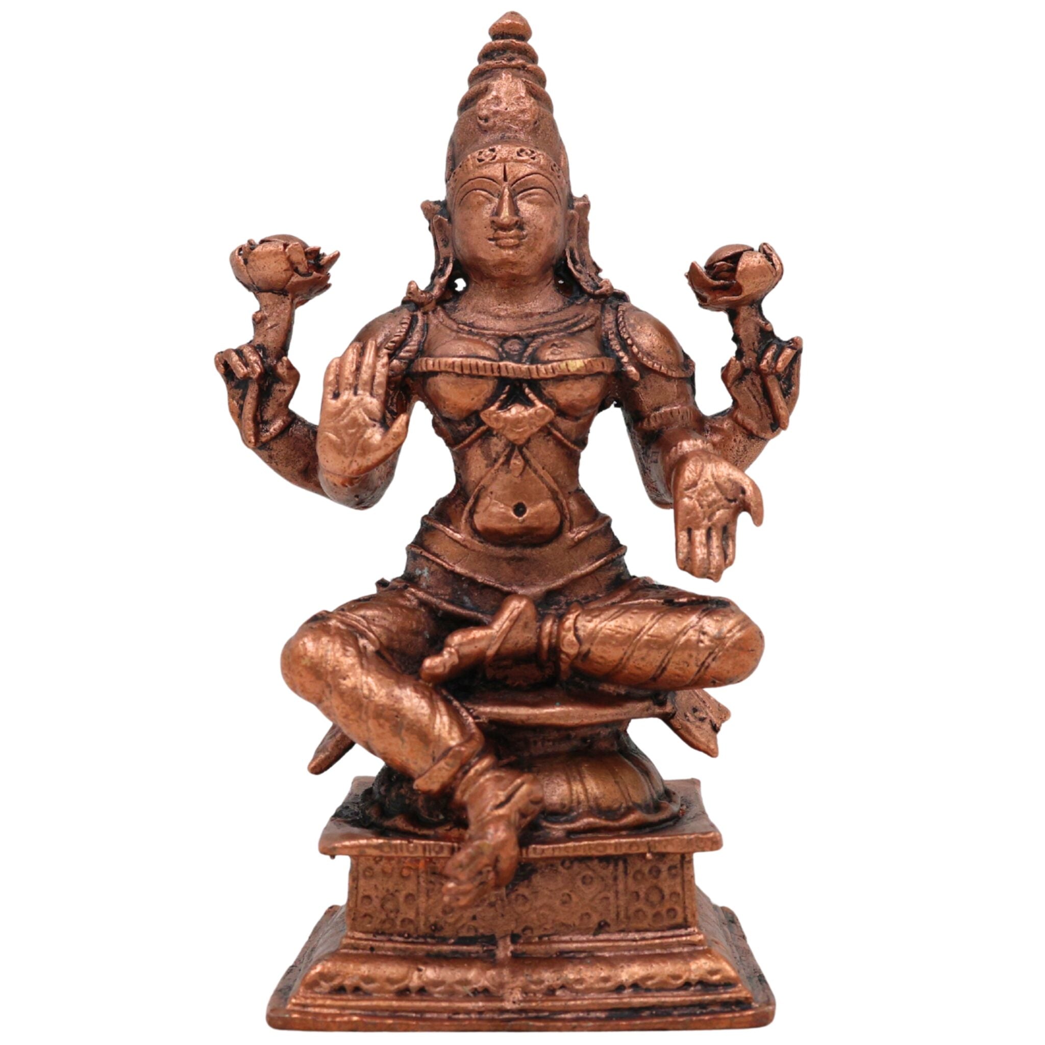 Copper Lakshmi Idol, Mahalakshmi Murti, Tamra Vigraham, Pooja Statue, Home Decor, Brown, 4 Inch, 1 Piece