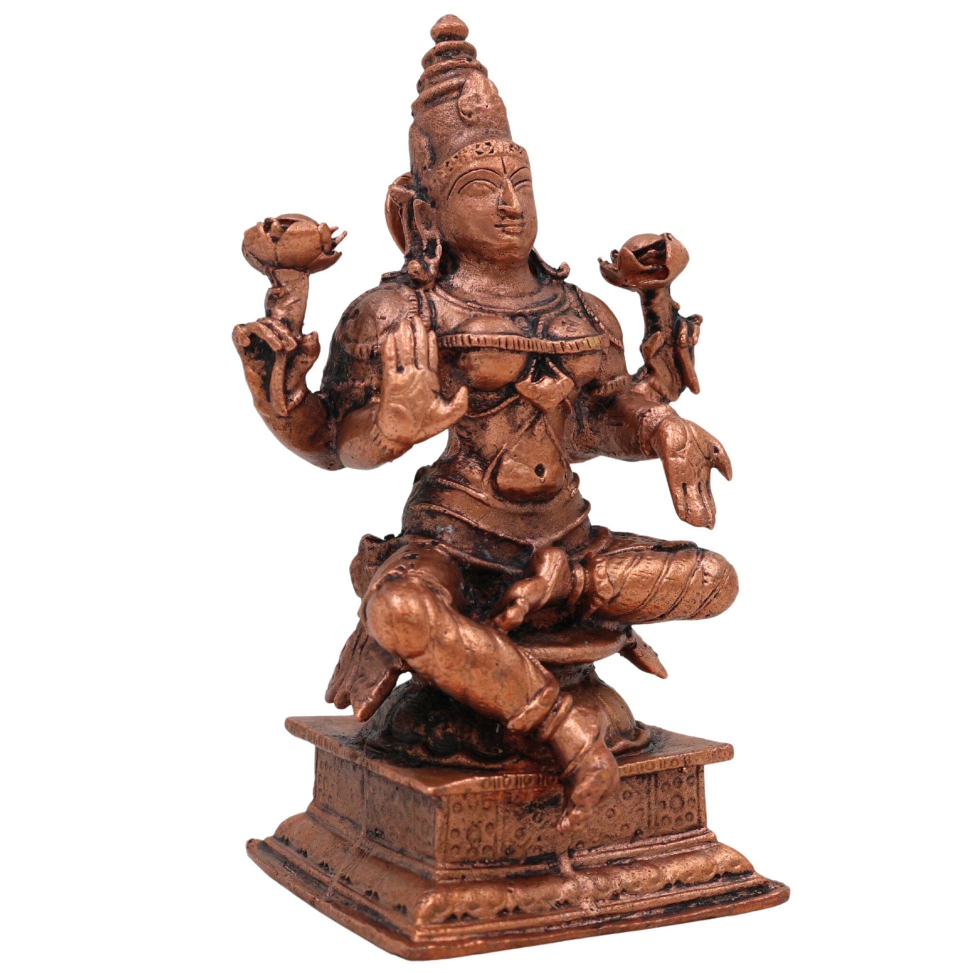 Copper Lakshmi Idol, Mahalakshmi Murti, Tamra Vigraham, Pooja Statue, Home Decor, Brown, 4 Inch, 1 Piece