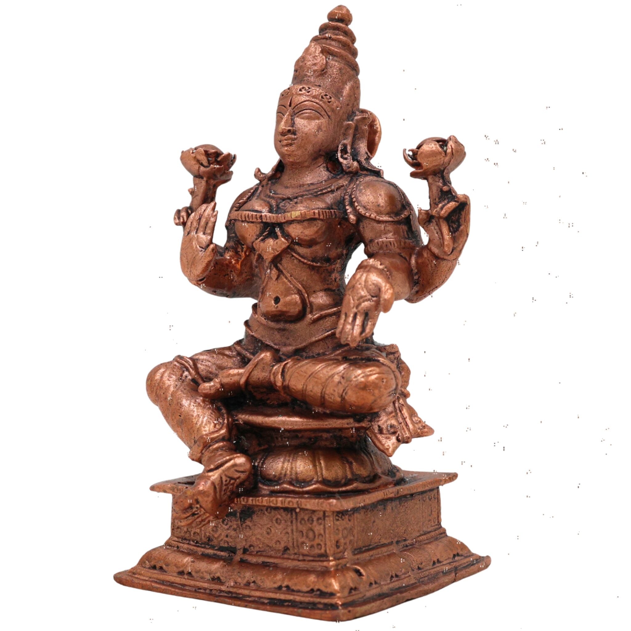 Copper Lakshmi Idol, Mahalakshmi Murti, Tamra Vigraham, Pooja Statue, Home Decor, Brown, 4 Inch, 1 Piece
