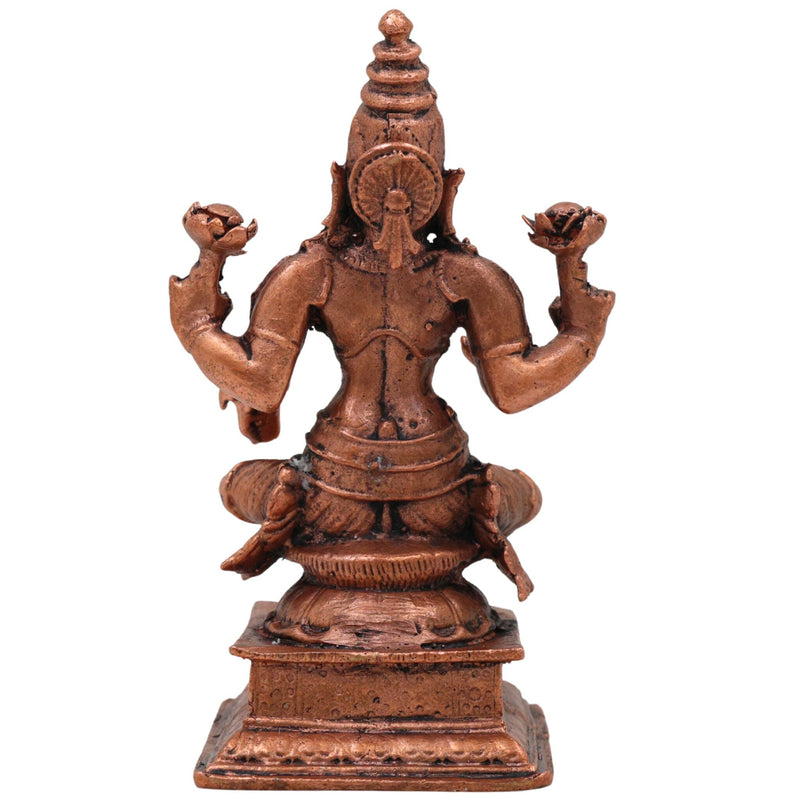 Copper Lakshmi Idol, Mahalakshmi Murti, Tamra Vigraham, Pooja Statue, Home Decor, Brown, 4 Inch, 1 Piece