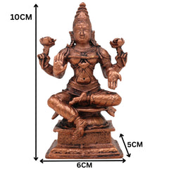 Copper Lakshmi Idol, Mahalakshmi Murti, Tamra Vigraham, Pooja Statue, Home Decor, Brown, 4 Inch, 1 Piece