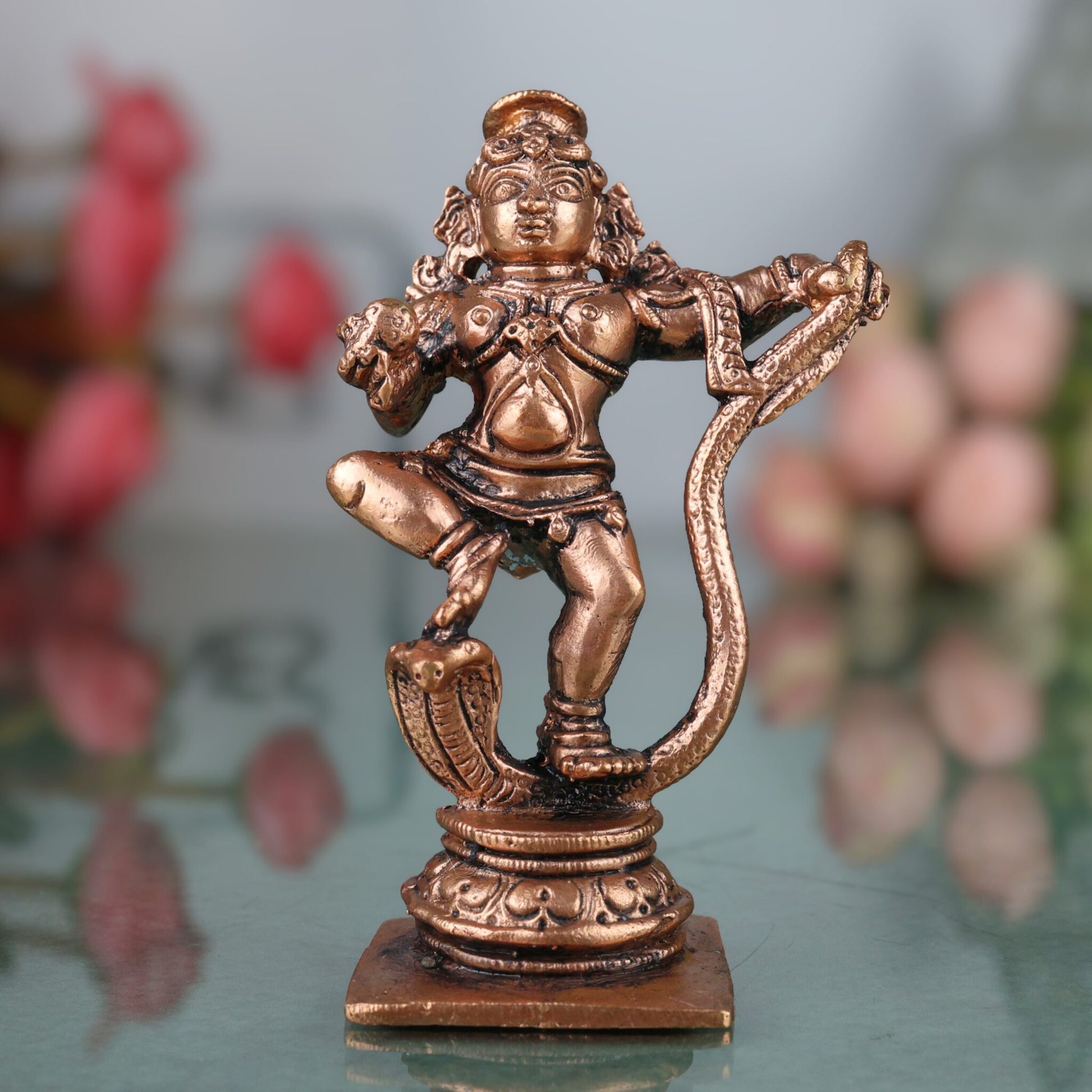 Copper Krishna Idol, Bal Krishna, Gopal, Govinda, Radha Krishna Sculpture for Pooja & Home Decor, Brown, 3.5 Inch, 1 Piece