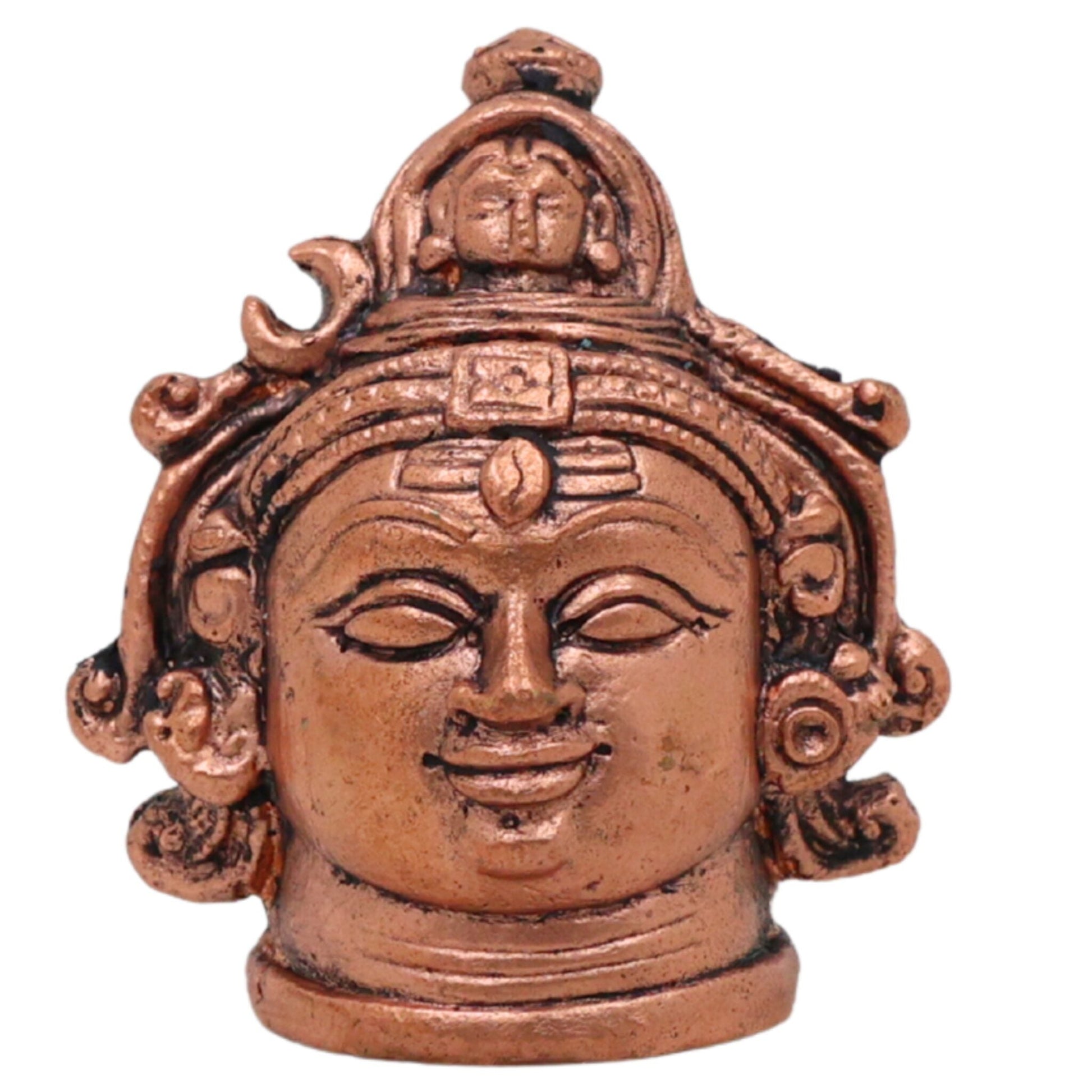 Copper Shiva Face Idol, Lord Shiva Murti, Rudra, Mahadeva, Bholenath, Neelkanth Sculpture for Pooja & Home Decor, Brown, 1.5 Inch, 1 Piece
